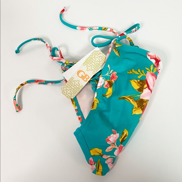 NWT Teal Floral Print Side Tie Bikini Bottom - Picture 5 of 6